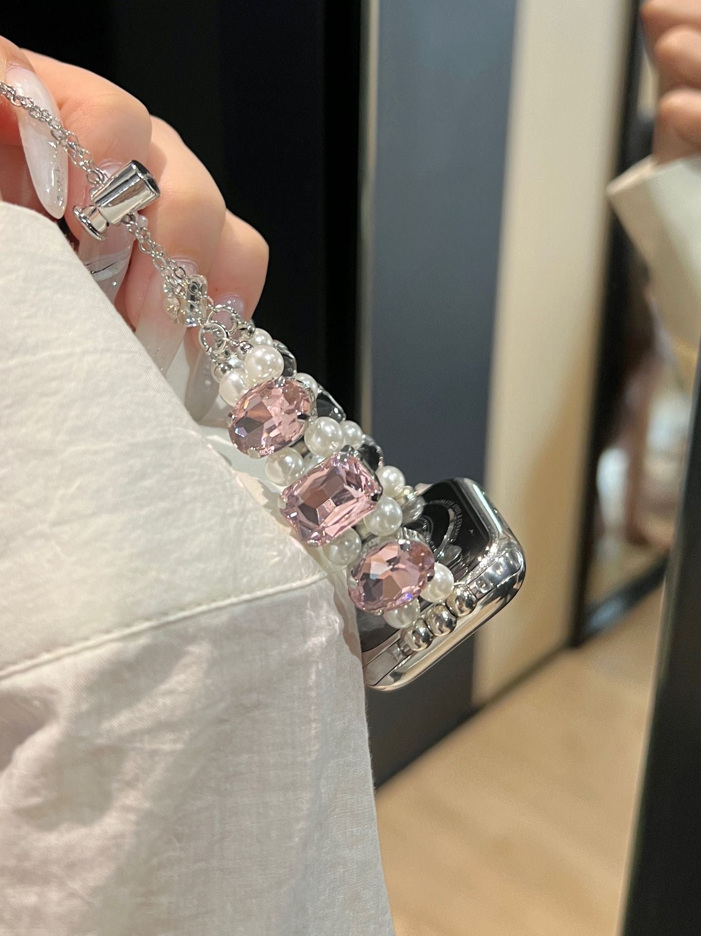 Pearl Square Diamond Zipper Watch Band