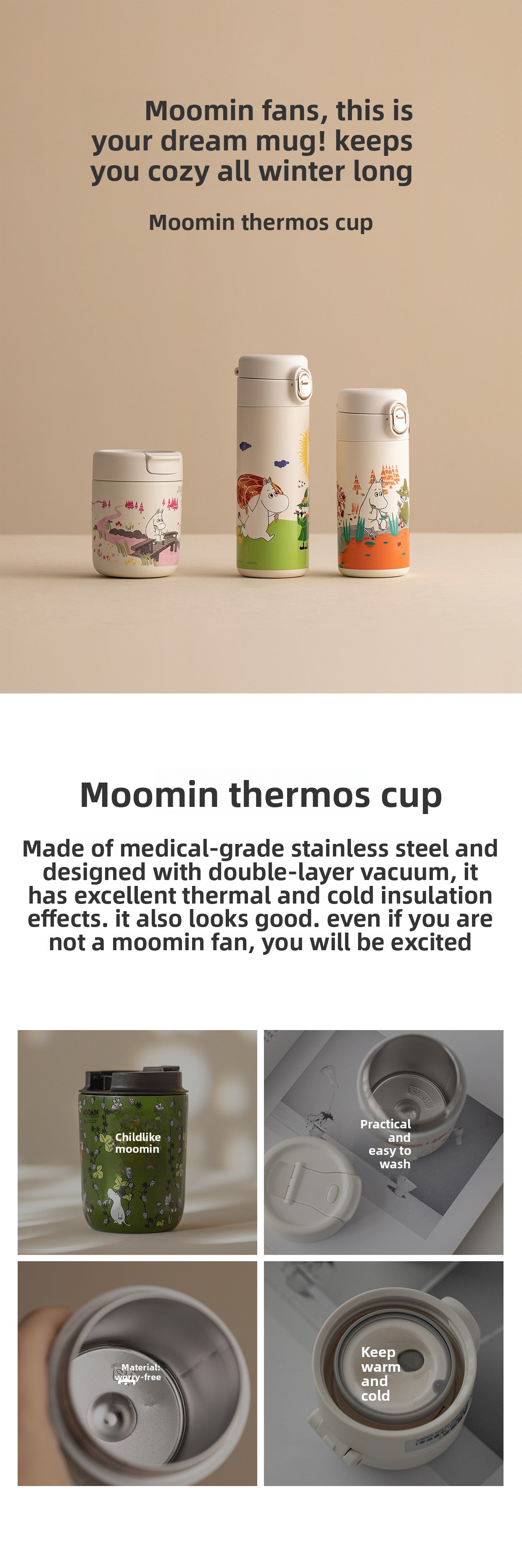 Finland Moomin Cute Portable Stainless Steel Kids Coffee Water Cup