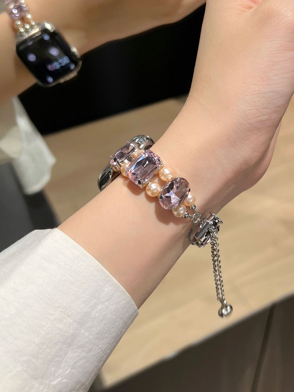 Pearl Square Diamond Zipper Watch Band