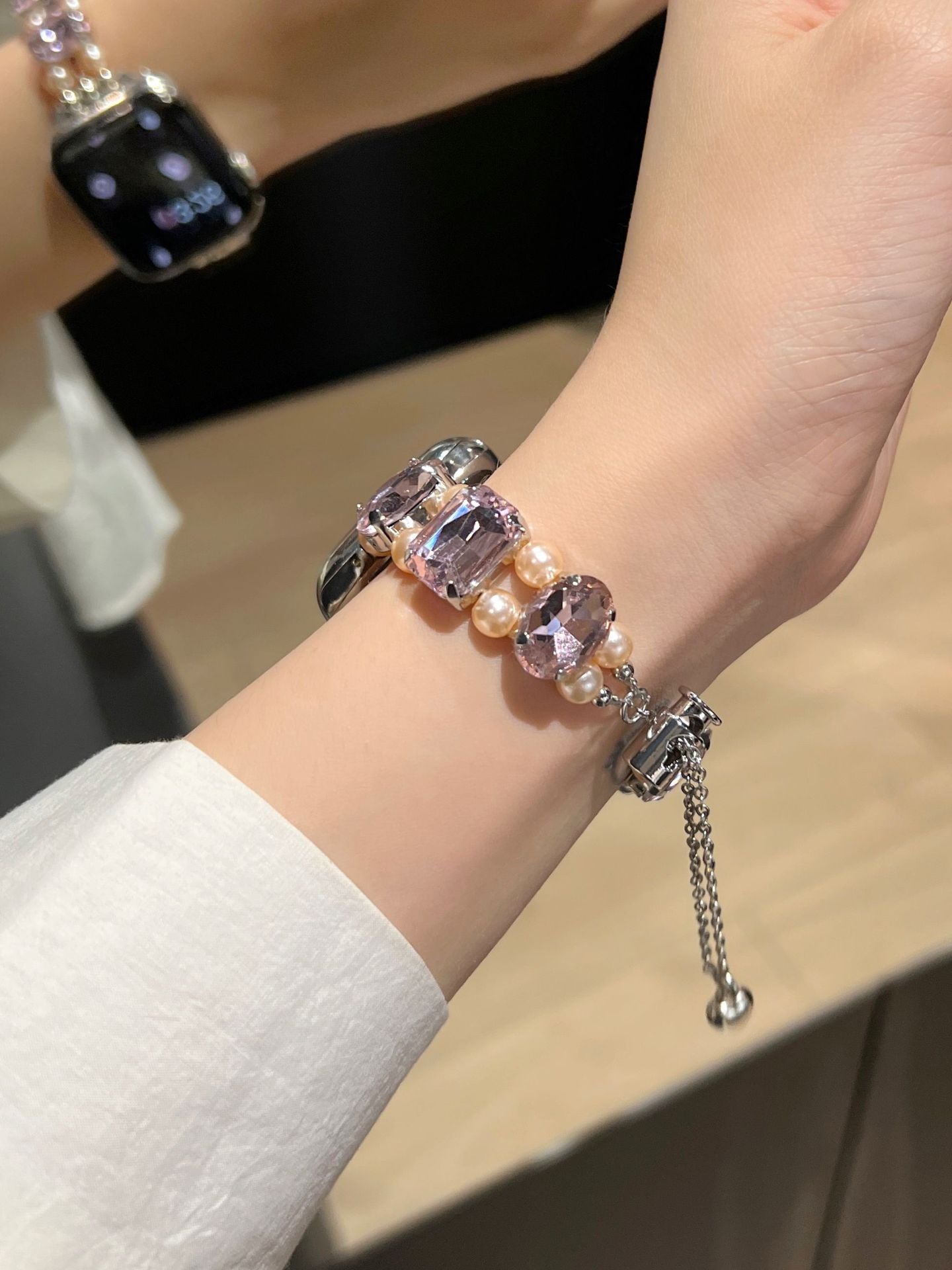 Pearl Square Diamond Zipper Watch Band