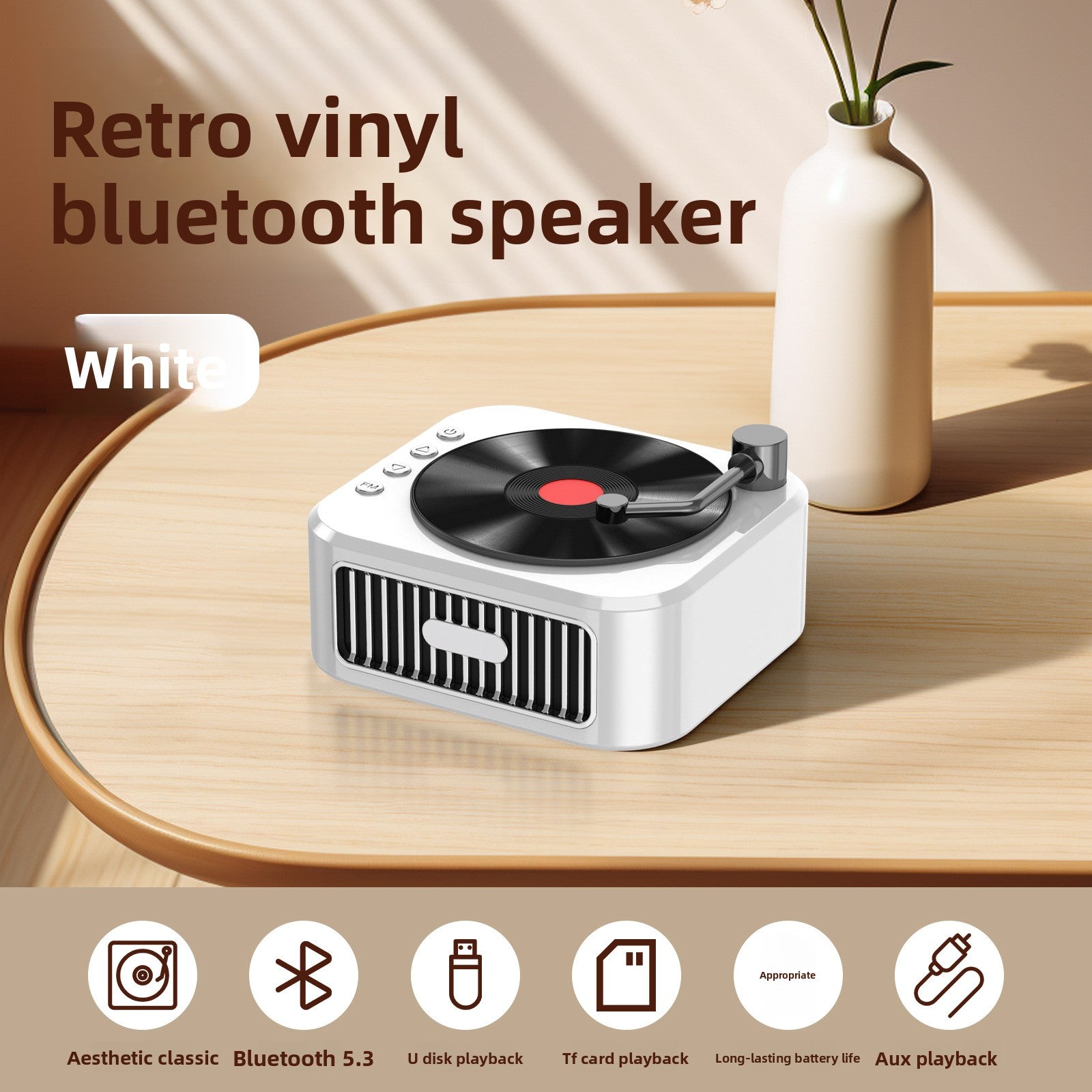 Vinyl Record Style Retro Karaoke Bluetooth Speaker Portable High Quality Sound
