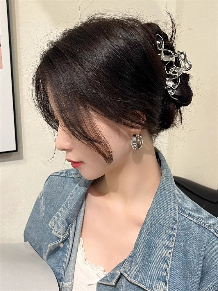 French Metal Earrings for Women 925 Silver Ins Style High-end Elegant Hoop Design