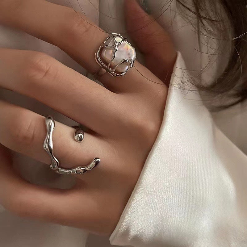 Women's Ins Style High Luxury Moonlight Forest Minimalist Pearl Ring