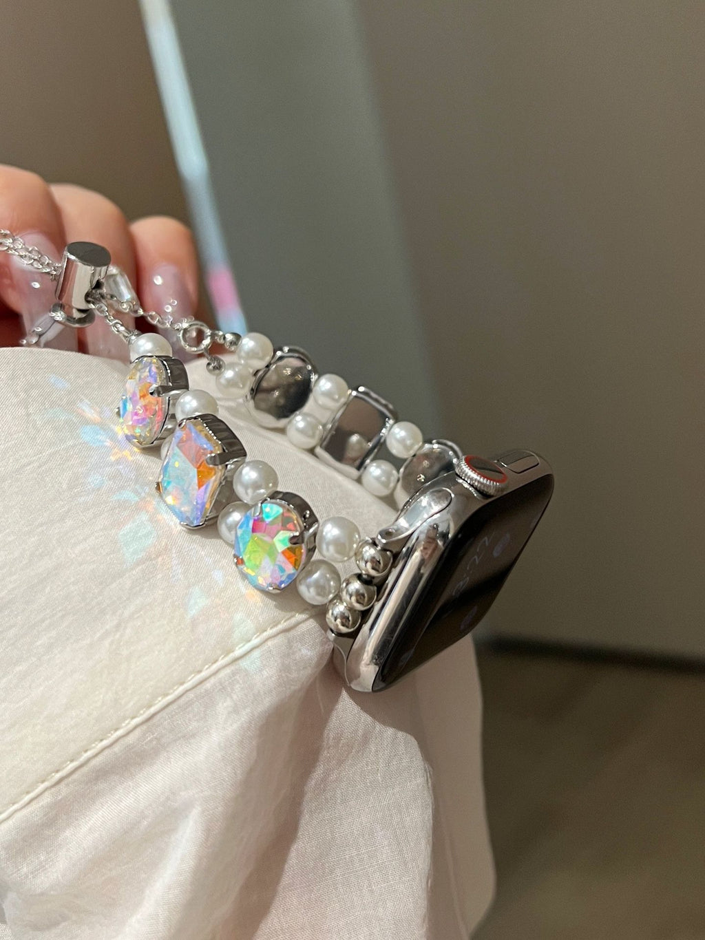 Pearl Square Diamond Zipper Watch Band