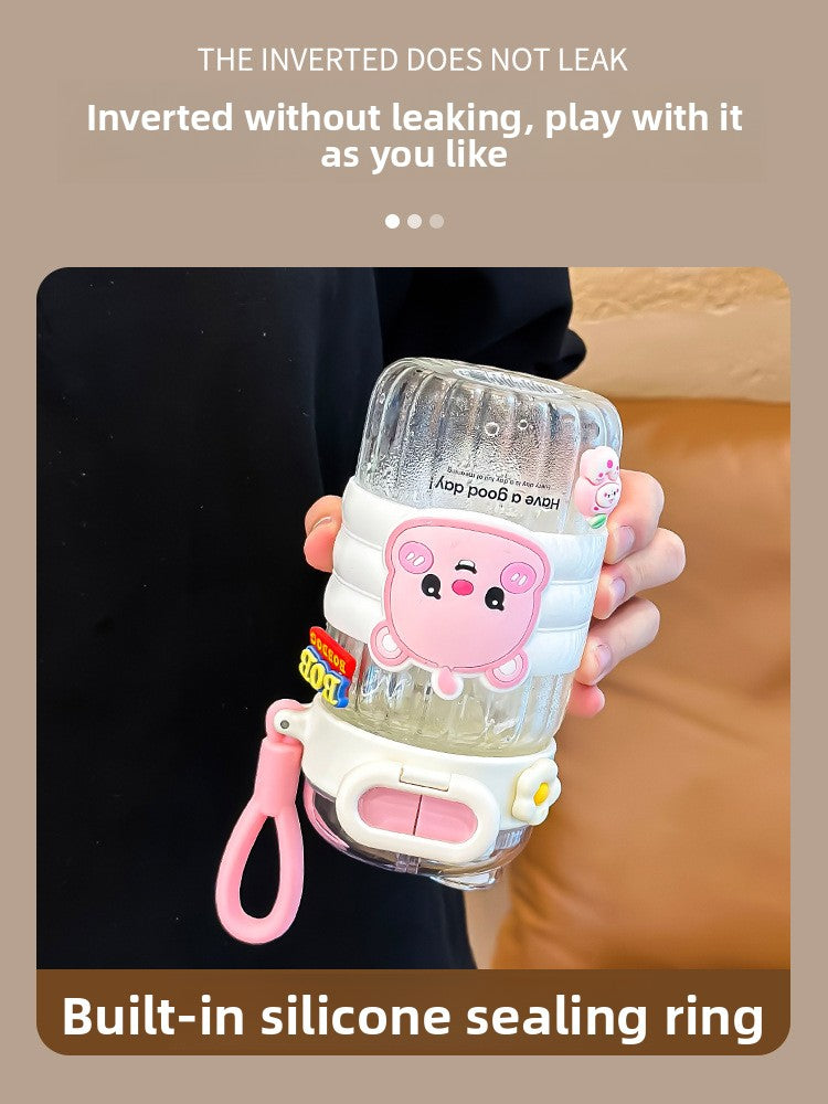 Portable Summer Cup for Girls 2024 High Temp Resistant Straw Glass Cartoon Style