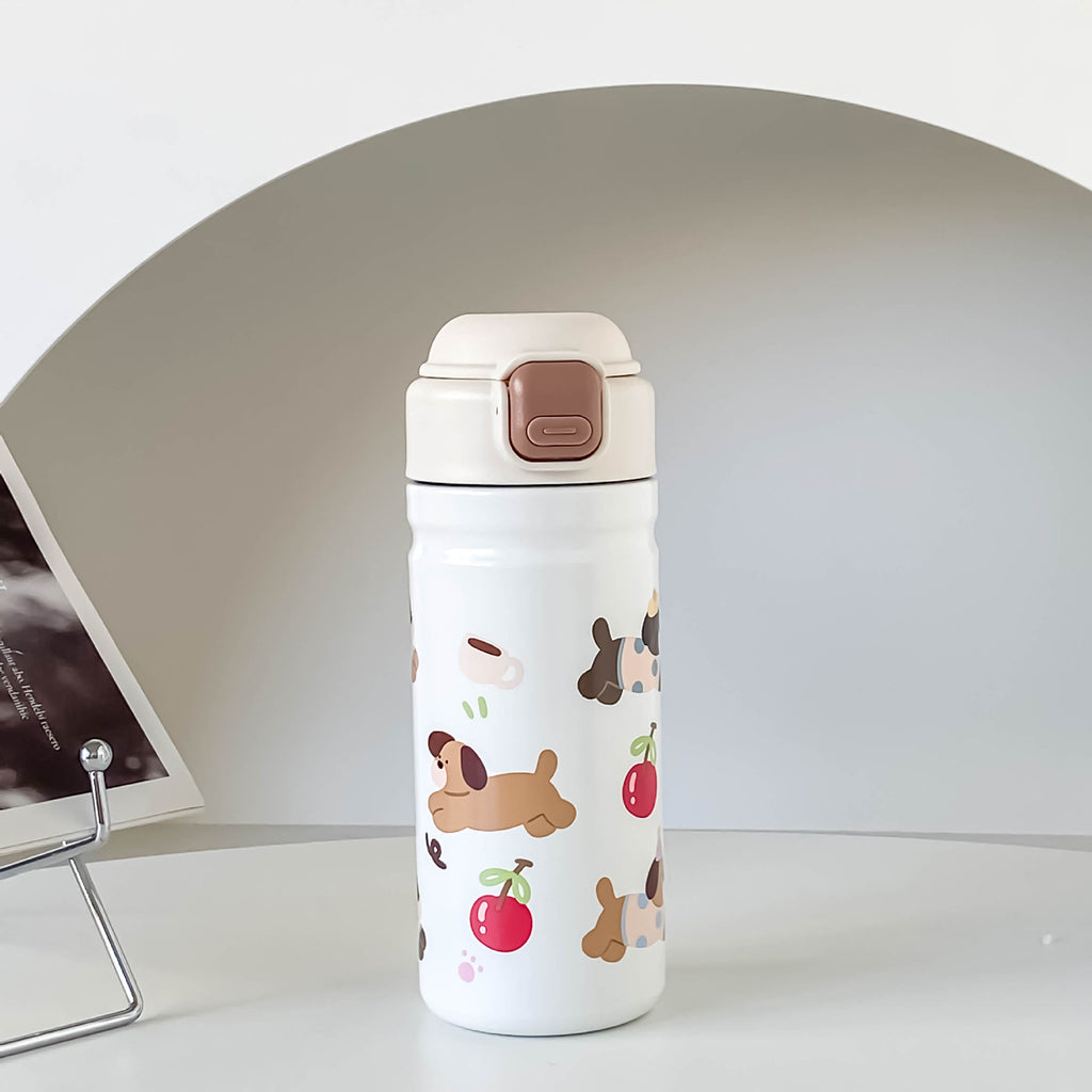 Cartoon Adorable 316 Stainless Steel Insulated Portable Cup with Pop-up Lid for Kids Travel Office