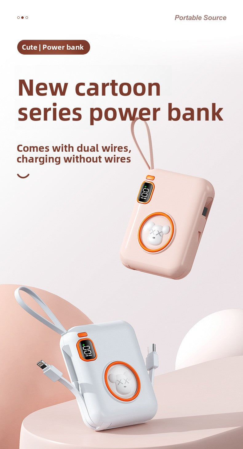66W Cartoon Power Bank 20000mAh - Built-in Cable with Custom Logo