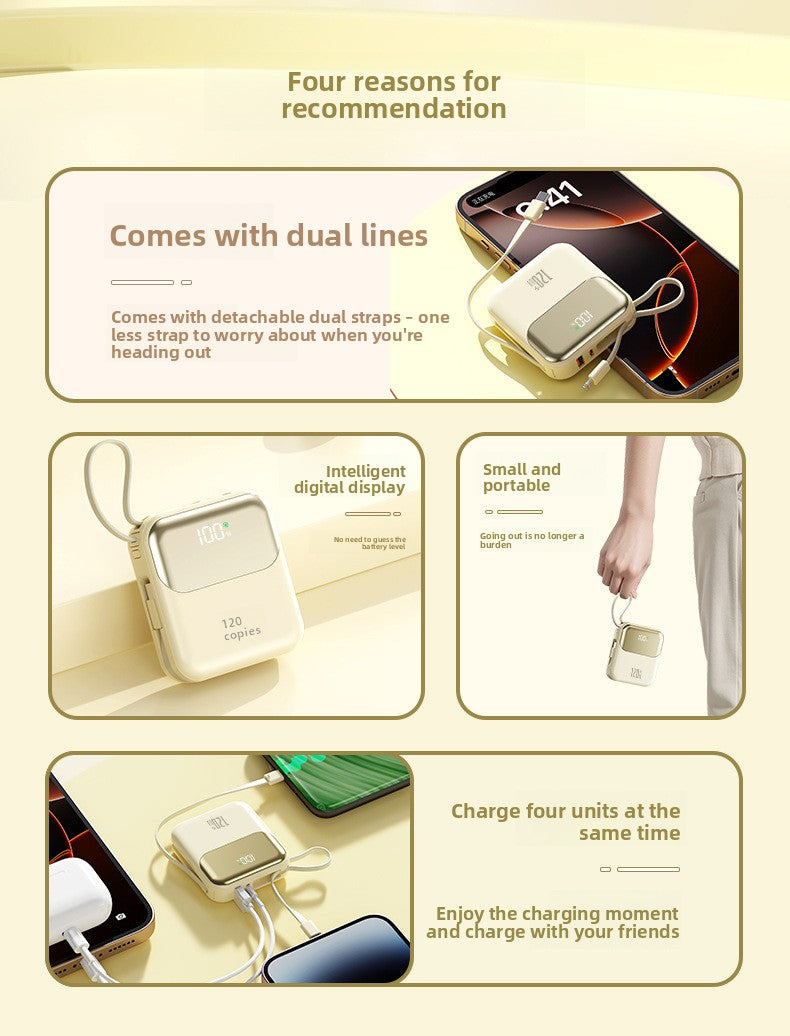 20000mAh Compact Power Bank - Built-in Cable Super Fast Charging