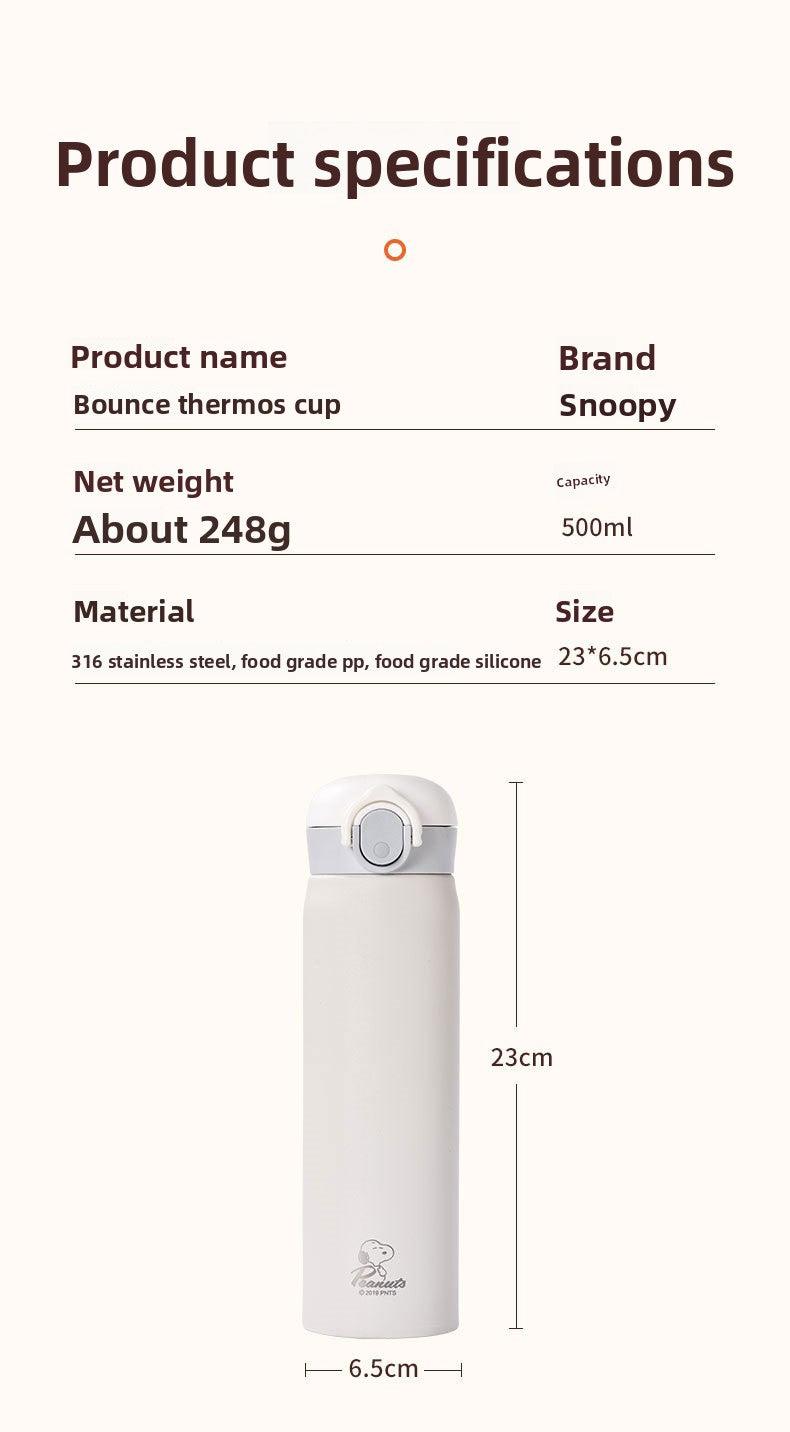 Snoopy Official Cartoon 316 Food Grade Stainless Steel Insulated Cup Portable Flip Lid Car Cup Large Capacity Water Cup