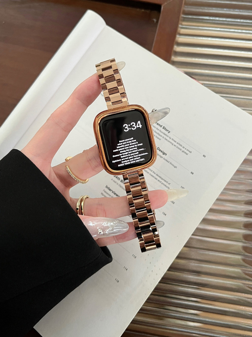 Glossy Slim Triple-Bead Stainless Band for Apple Watch