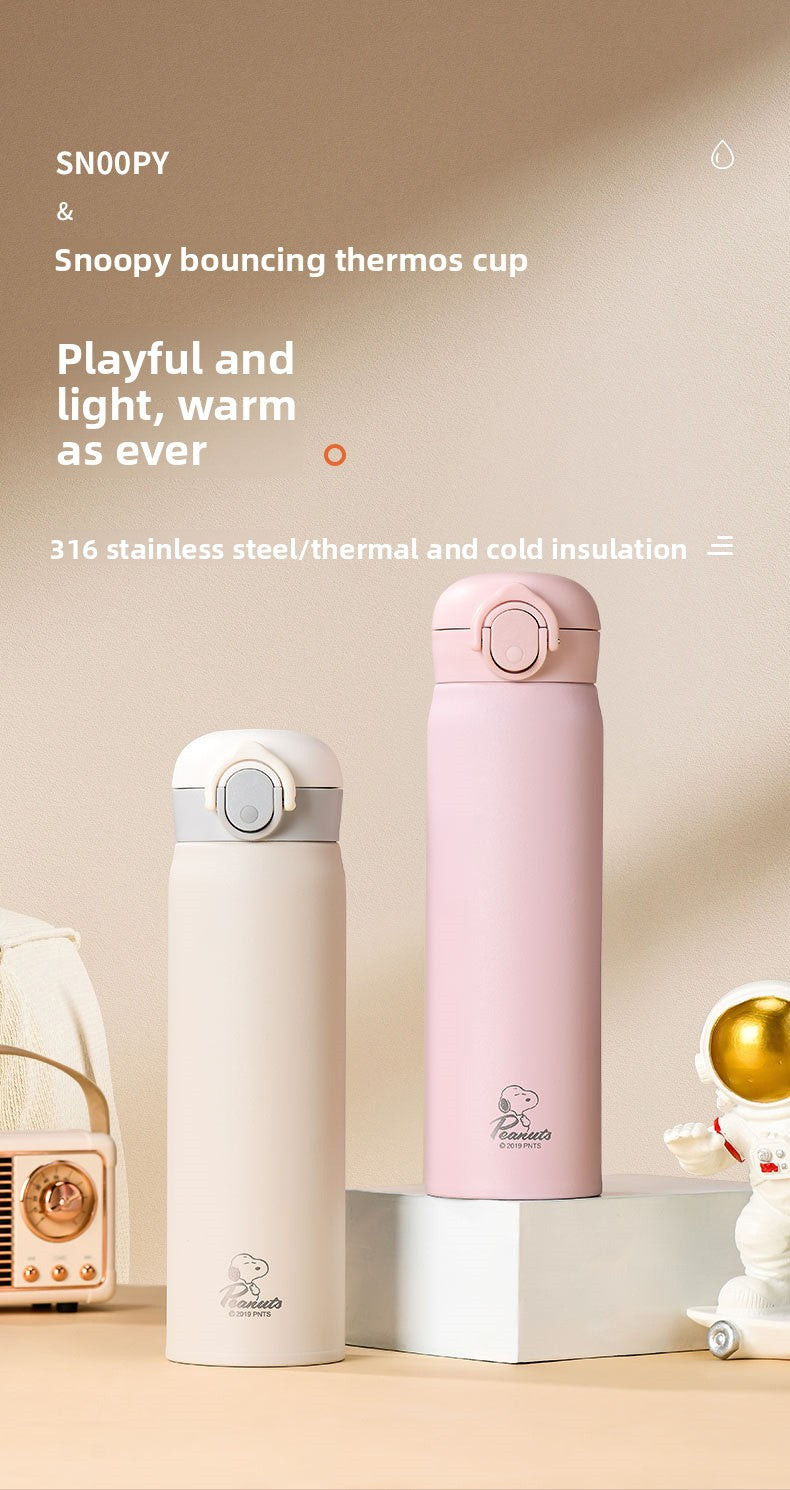 Snoopy Official Cartoon 316 Food Grade Stainless Steel Insulated Cup Portable Flip Lid Car Cup Large Capacity Water Cup