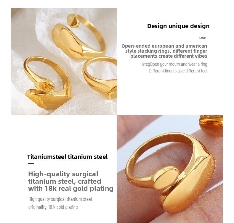 Minimalist Irregular Open Ring Titanium Steel 18k Gold Tail Ring Casting Craft Ring A156