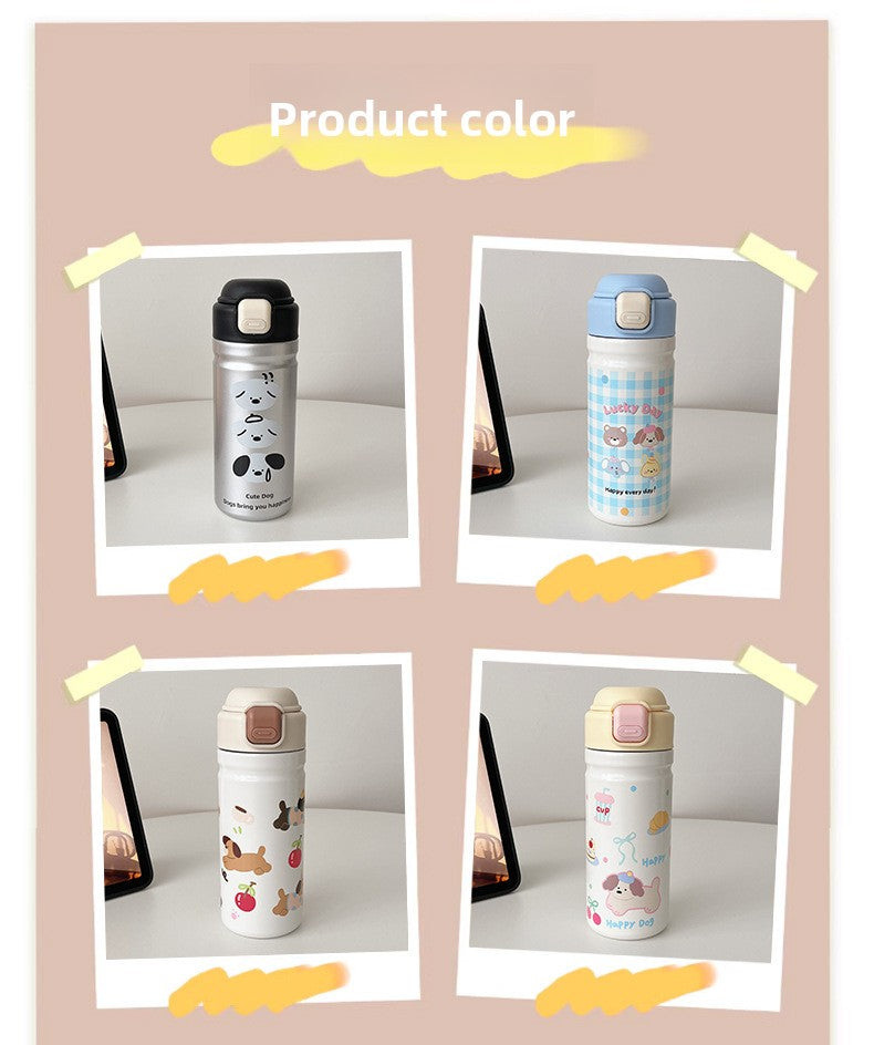 Cartoon Adorable 316 Stainless Steel Insulated Portable Cup with Pop-up Lid for Kids Travel Office