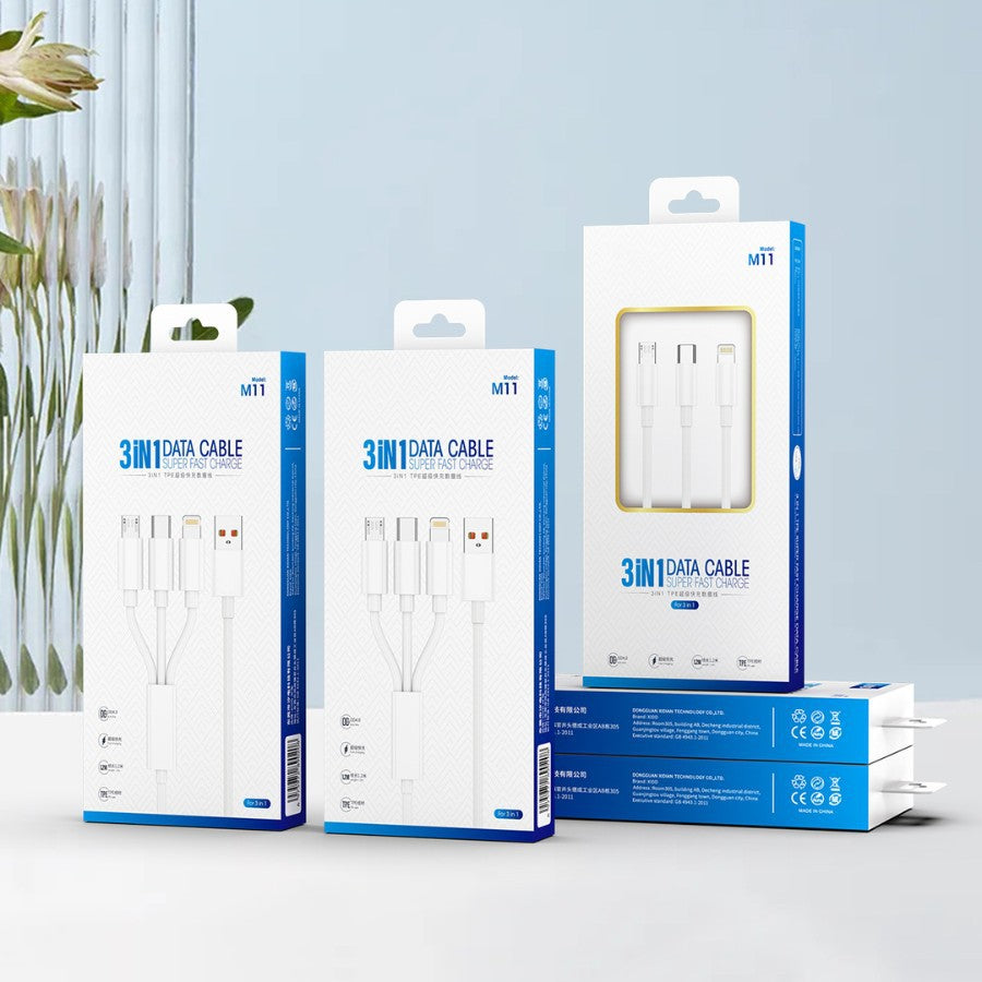 M11 3-in-1 Charging Cable - 6A Fast Charge (iPhone/Android/Type-C)