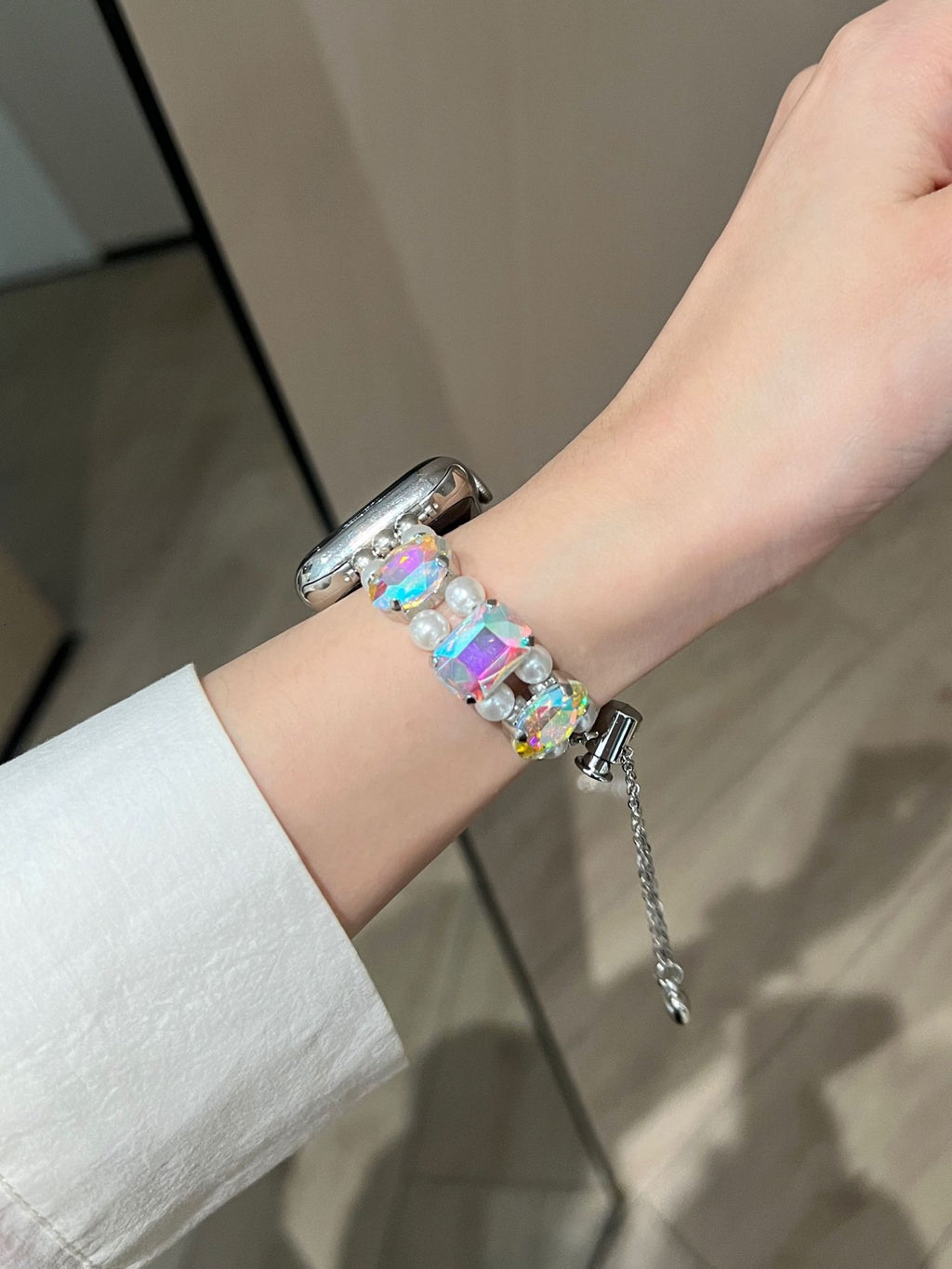 Pearl Square Diamond Zipper Watch Band