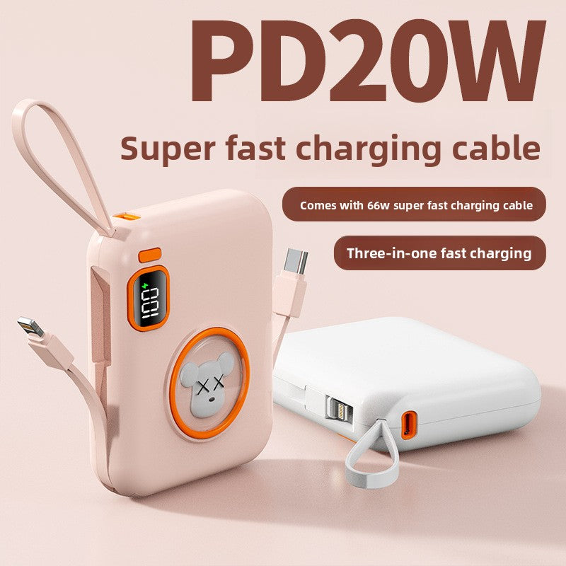 66W Cartoon Power Bank 20000mAh - Built-in Cable with Custom Logo