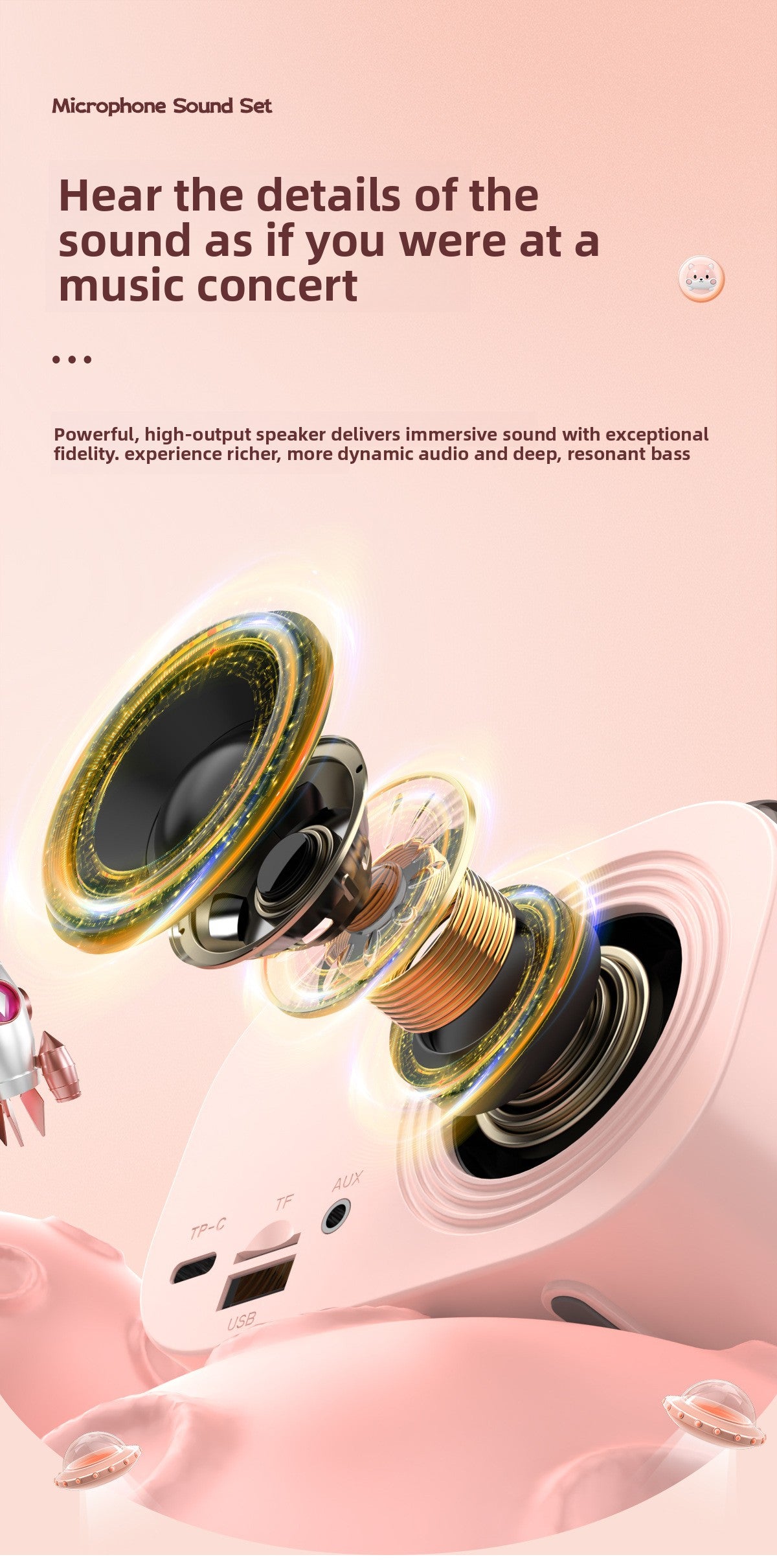 Creative Space Capsule Bluetooth Speaker Portable for Outdoor Singing with Mic