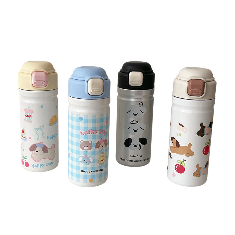 Cartoon Adorable 316 Stainless Steel Insulated Portable Cup with Pop-up Lid for Kids Travel Office