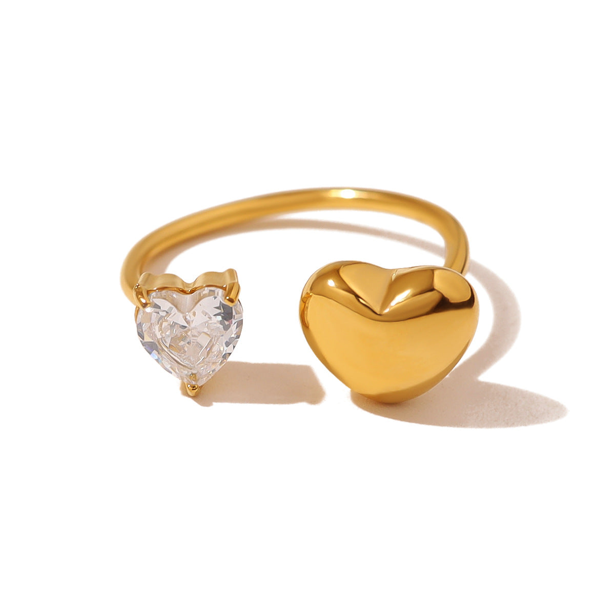 Ins Chic 18K Stainless Steel Heart Pearl Open Geometric Zircon Ring