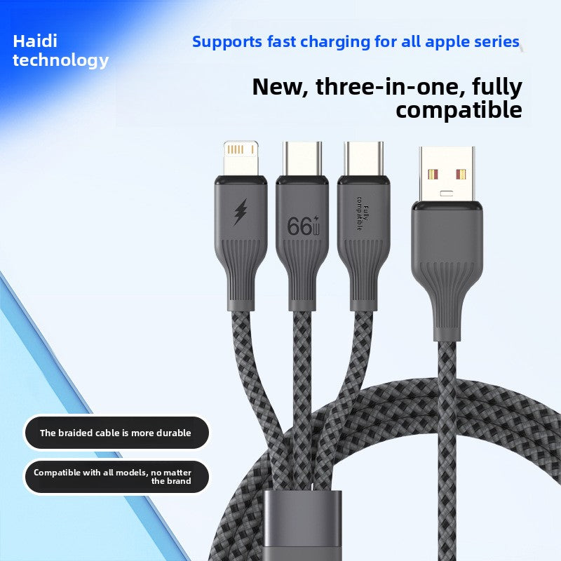 3-in-1 Fast Charging Cable - 6A Universal (iPhone/Android/Type-C)