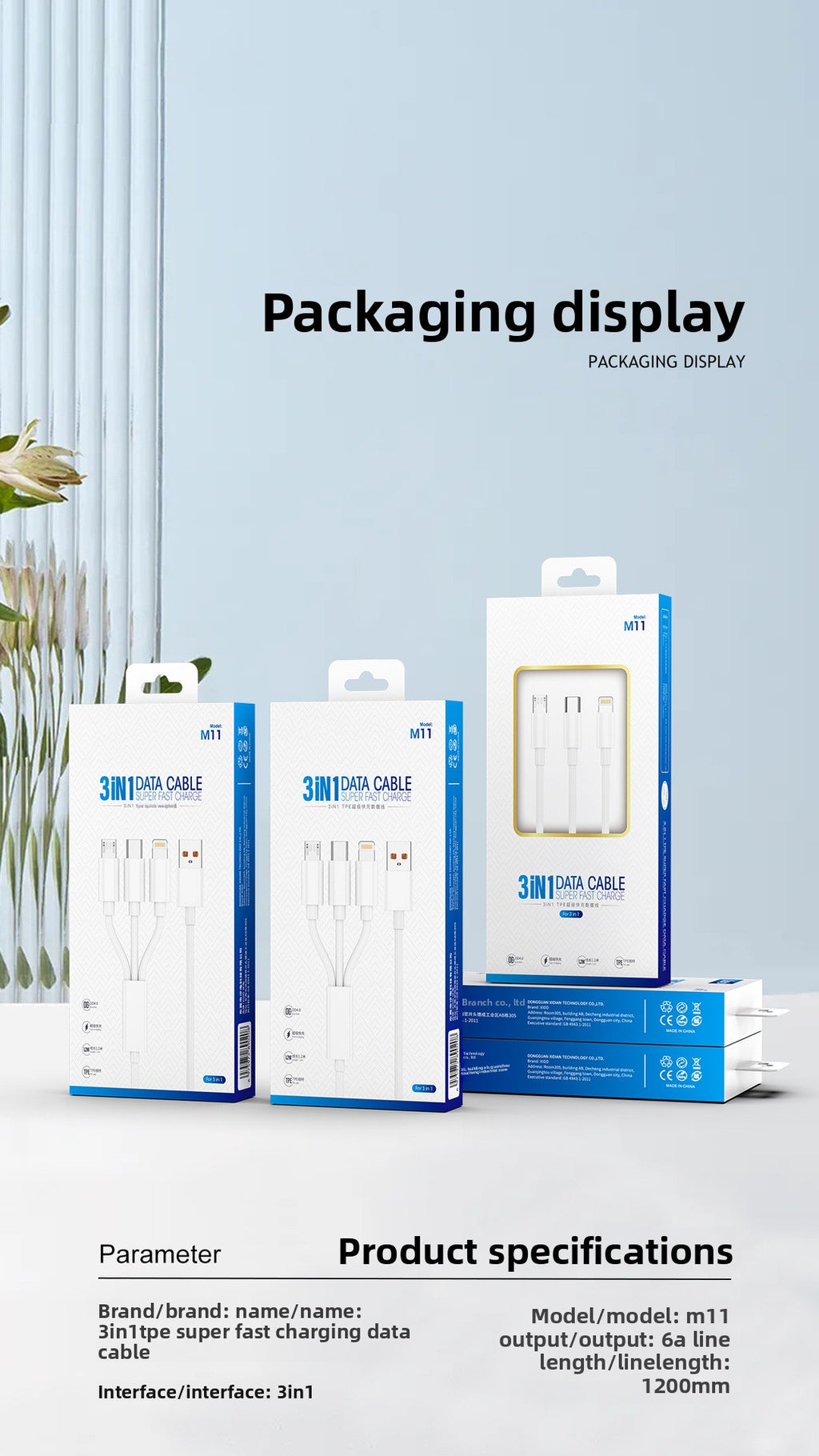 M11 3-in-1 Charging Cable - 6A Fast Charge (iPhone/Android/Type-C)