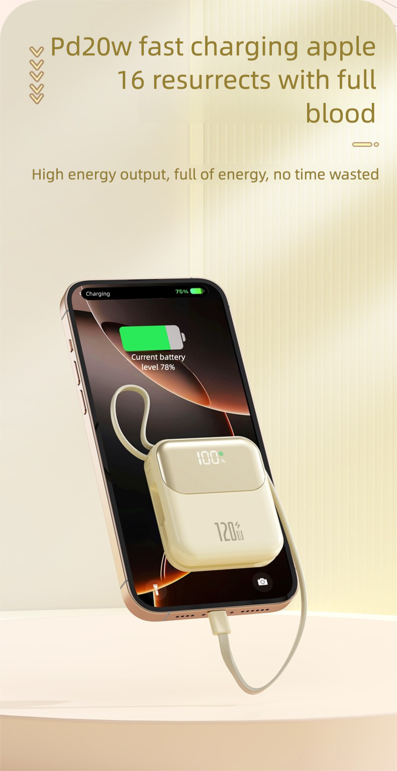 20000mAh Compact Power Bank - Built-in Cable Super Fast Charging