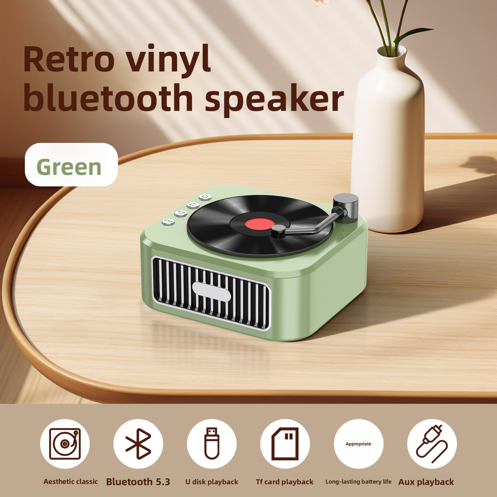 Vinyl Record Style Retro Karaoke Bluetooth Speaker Portable High Quality Sound