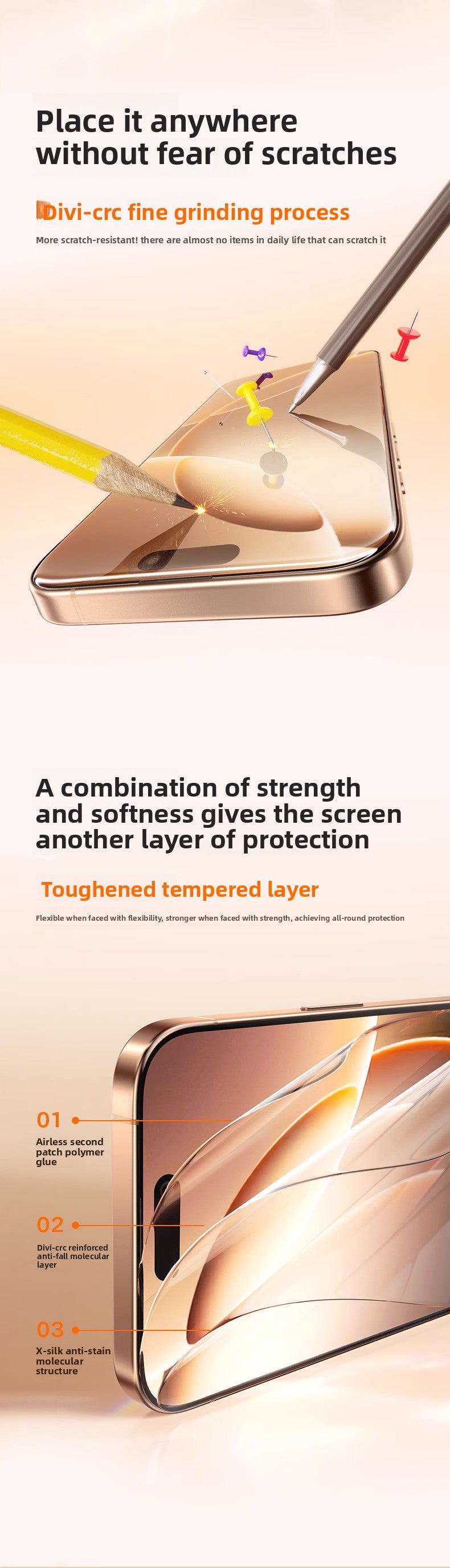 iPhone 17/16 Pro Max Tempered Glass Screen Protector - Anti-Fall Full Coverage