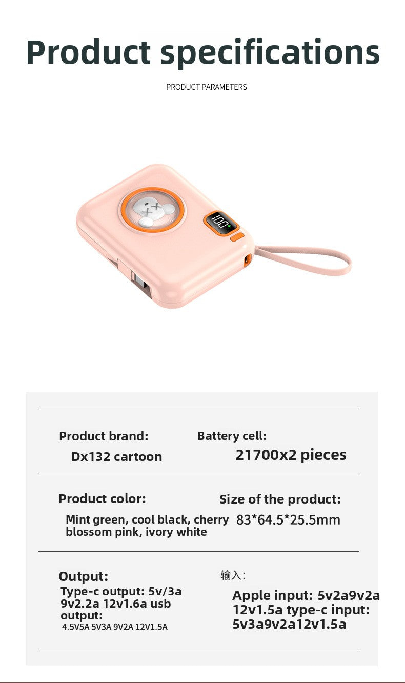 66W Cartoon Power Bank 20000mAh - Built-in Cable with Custom Logo