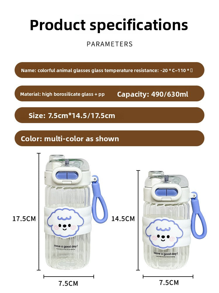 Portable Summer Cup for Girls 2024 High Temp Resistant Straw Glass Cartoon Style