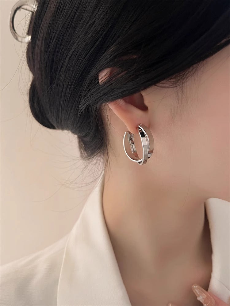 French Metal Earrings for Women 925 Silver Ins Style High-end Elegant Hoop Design