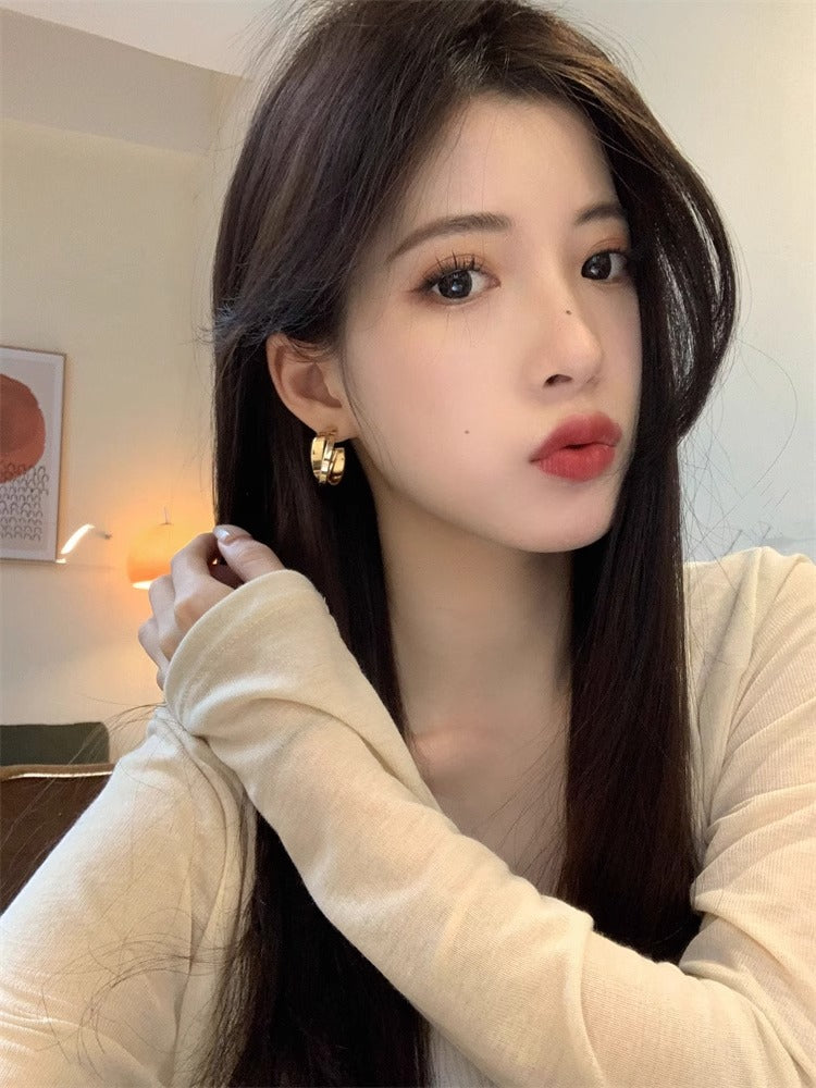 French Metal Earrings for Women 925 Silver Ins Style High-end Elegant Hoop Design