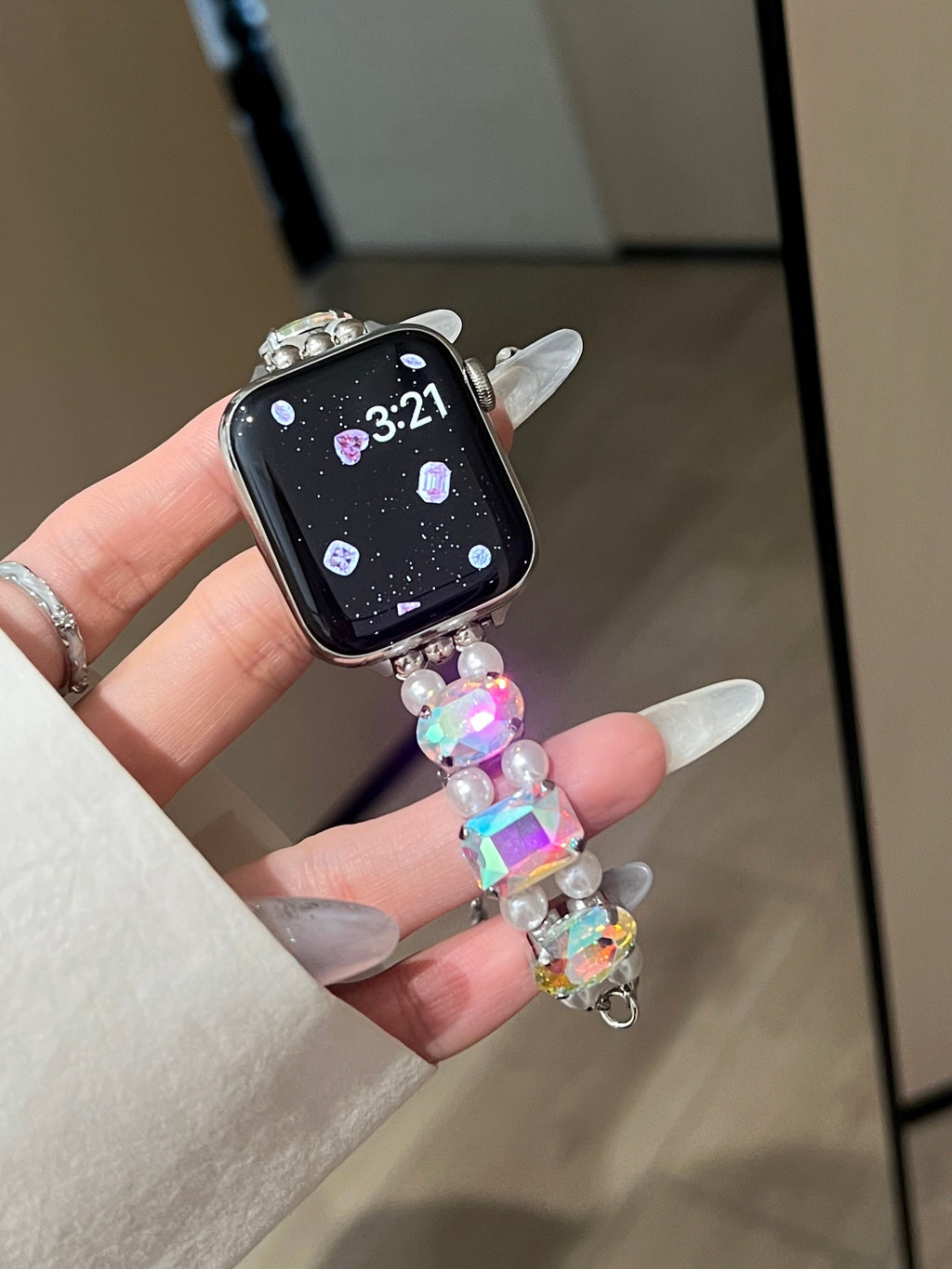 Pearl Square Diamond Zipper Watch Band