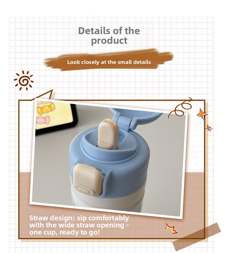 Cartoon Adorable 316 Stainless Steel Insulated Portable Cup with Pop-up Lid for Kids Travel Office