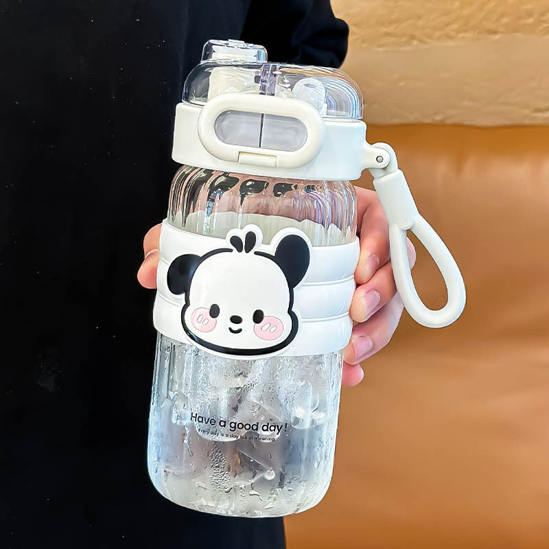 Portable Summer Cup for Girls 2024 High Temp Resistant Straw Glass Cartoon Style