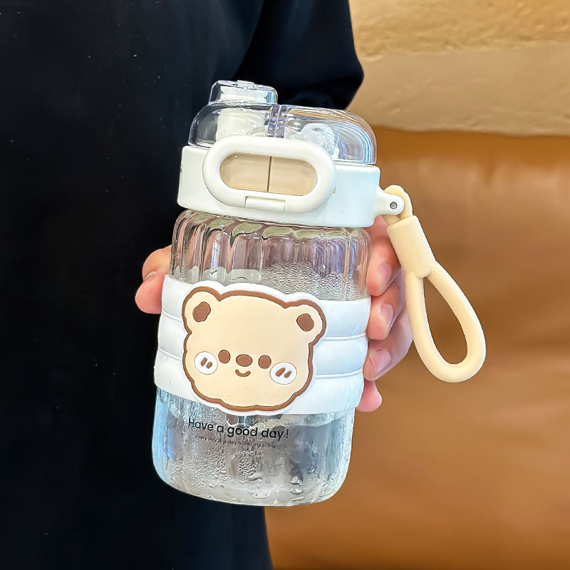 Portable Summer Cup for Girls 2024 High Temp Resistant Straw Glass Cartoon Style