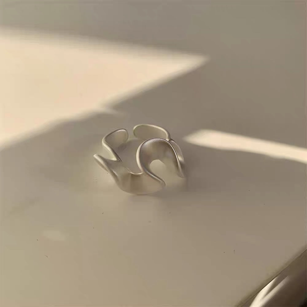 Wave and Skirt Zircon Lace Ring INS Design Matte Silver Adjustable Open Ring for Women