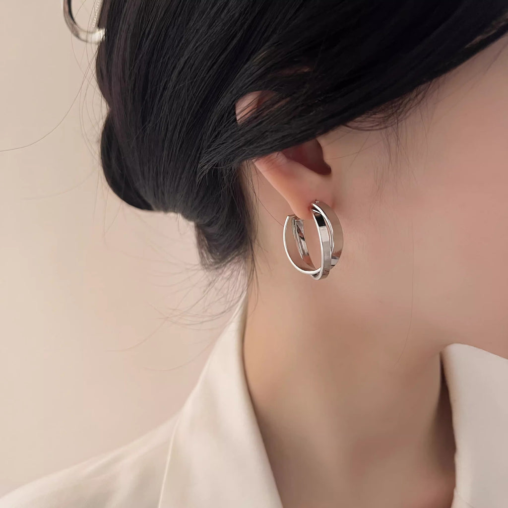 French Metal Earrings for Women 925 Silver Ins Style High-end Elegant Hoop Design