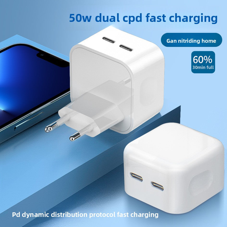50W Fast PD Charger for Apple 15 Dual TYPE-C 35W Charging Ports