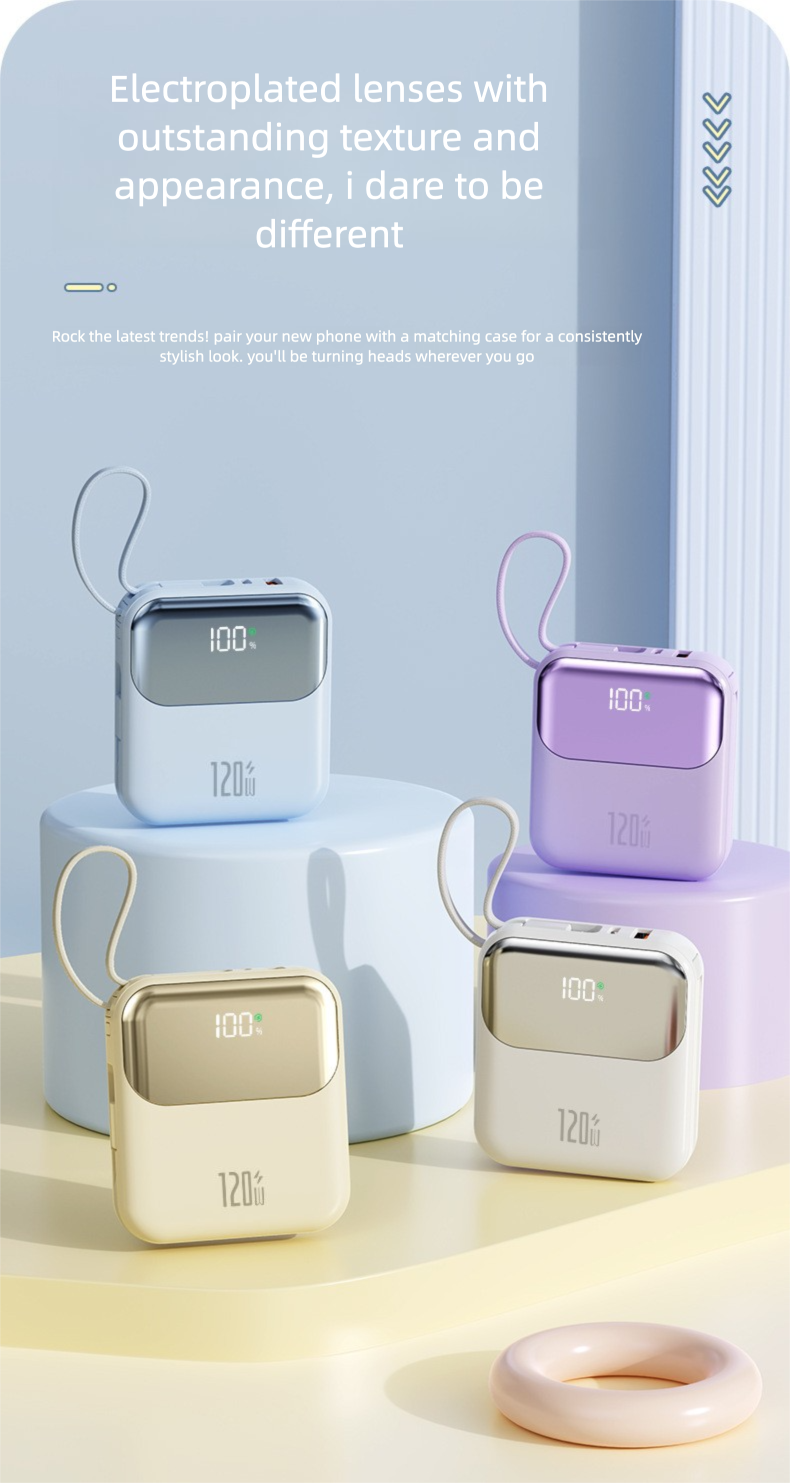 20000mAh Compact Power Bank - Built-in Cable Super Fast Charging