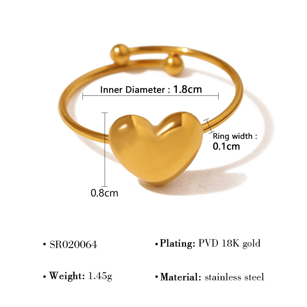 Ins Chic 18K Stainless Steel Heart Pearl Open Geometric Zircon Ring