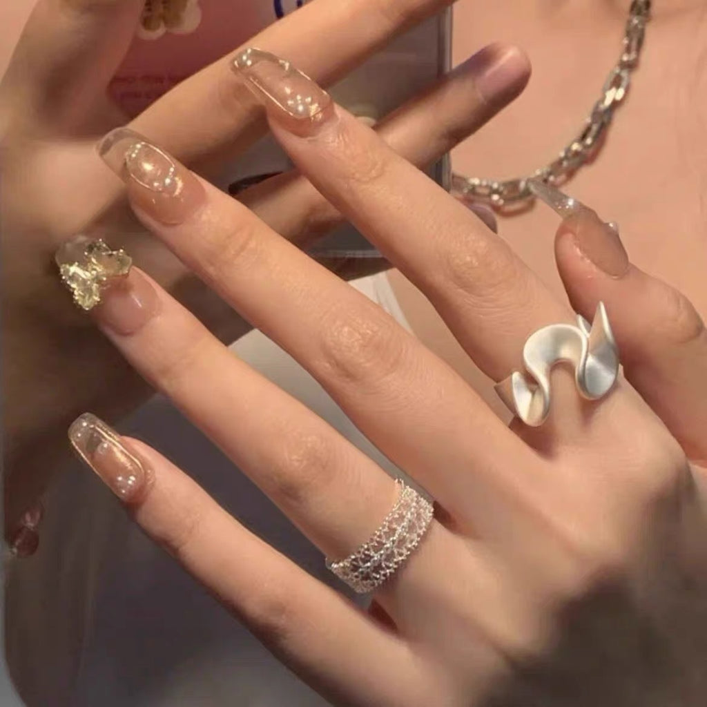 Wave and Skirt Zircon Lace Ring INS Design Matte Silver Adjustable Open Ring for Women