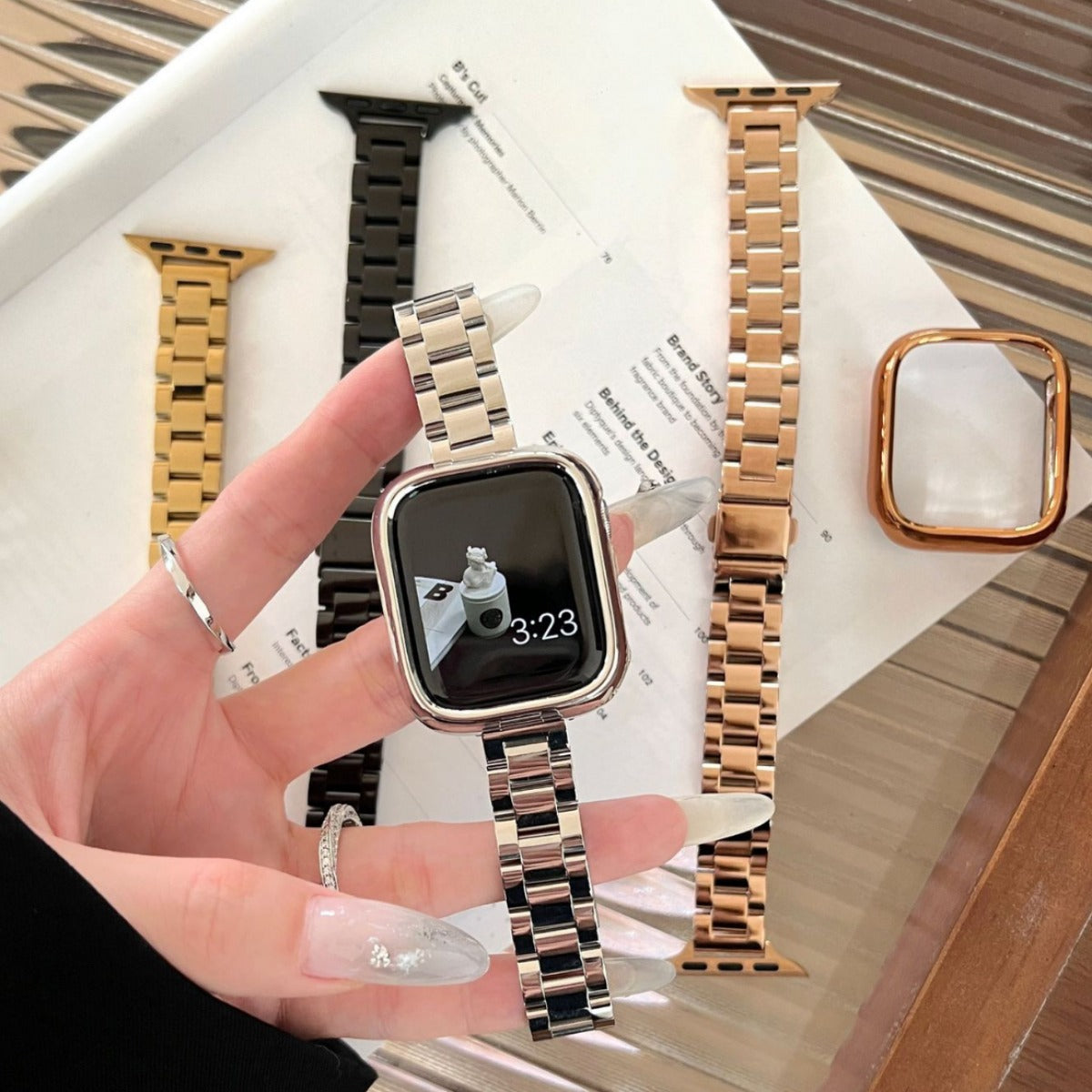 Glossy Slim Triple-Bead Stainless Band for Apple Watch