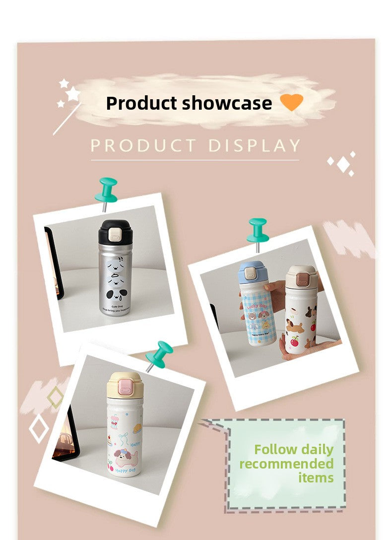 Cartoon Adorable 316 Stainless Steel Insulated Portable Cup with Pop-up Lid for Kids Travel Office