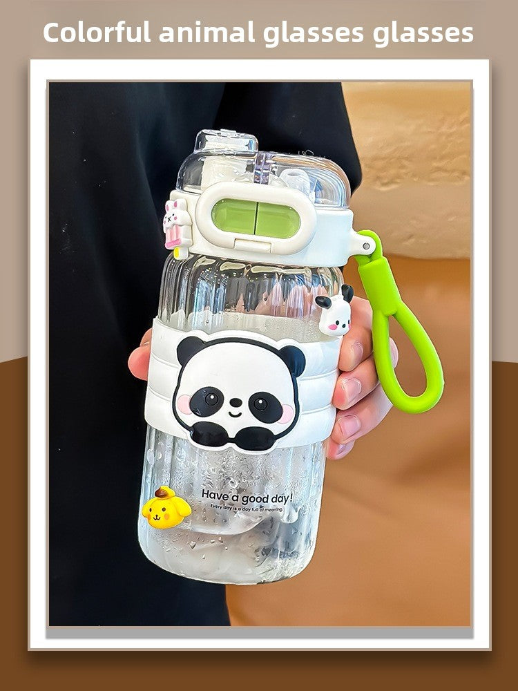 Portable Summer Cup for Girls 2024 High Temp Resistant Straw Glass Cartoon Style