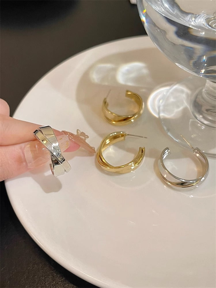 French Metal Earrings for Women 925 Silver Ins Style High-end Elegant Hoop Design