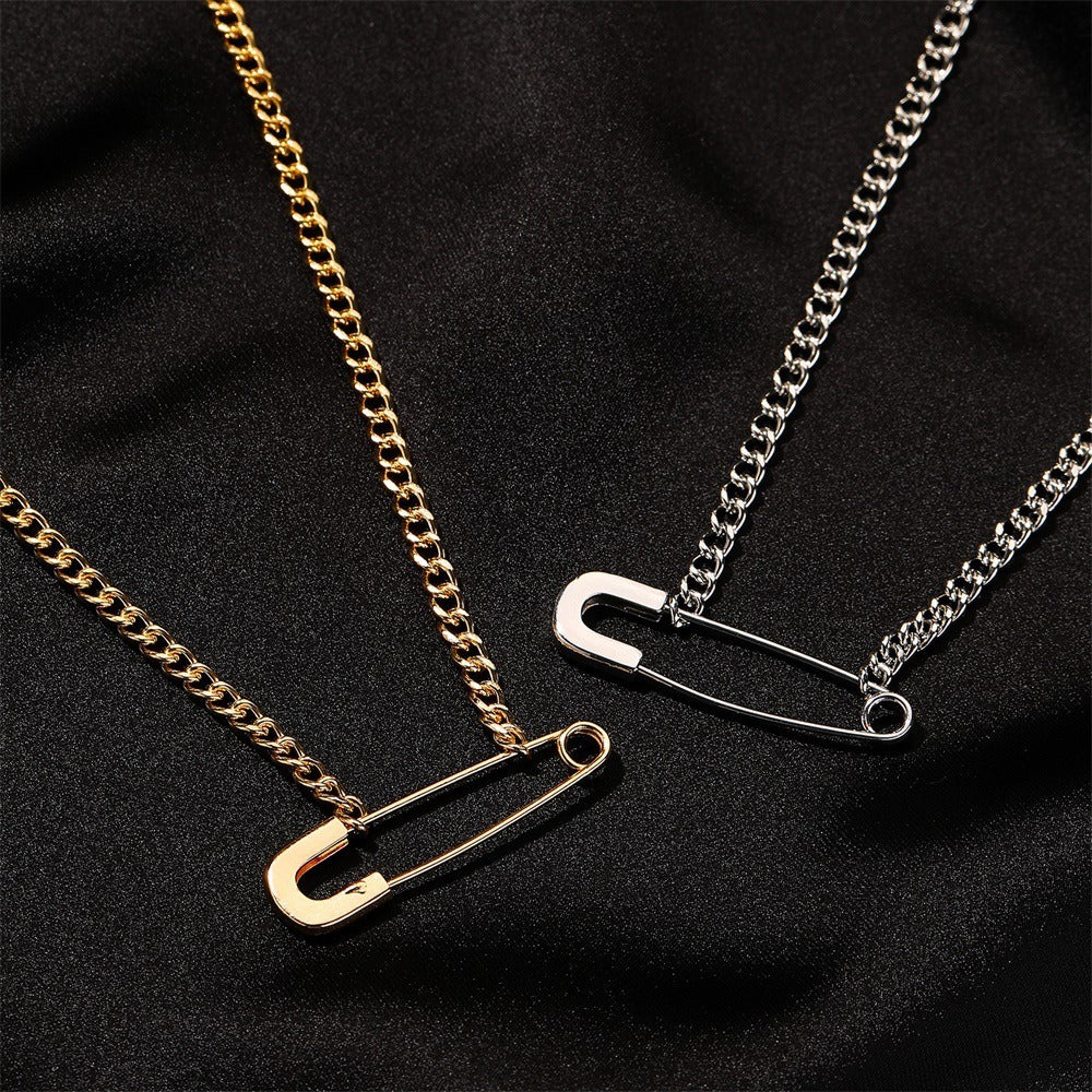 Cold Wind Inspired Personalized Pin Necklace Paper Clip Clavicle Chain Pair