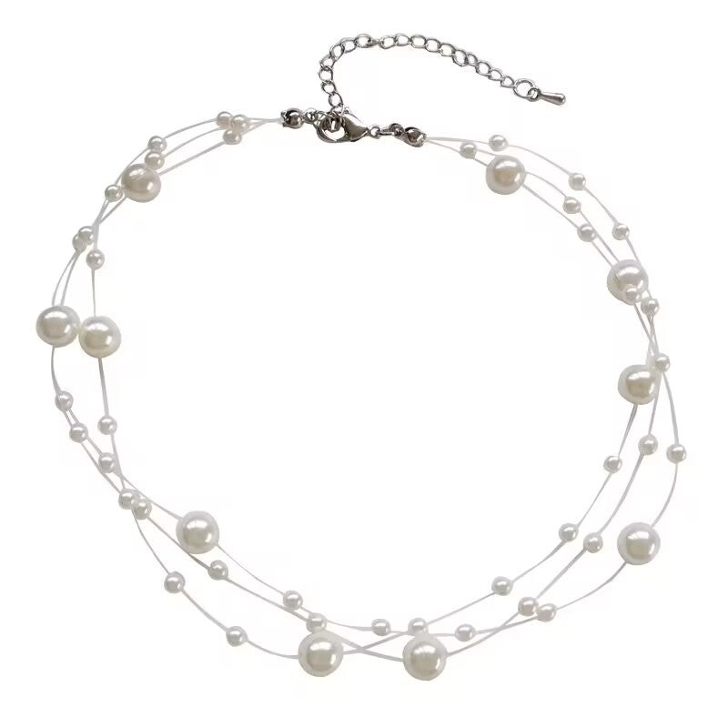 Korean Style Minimalist Pearl Multi-layer Necklace with Transparent Fishing Line Ins Choker