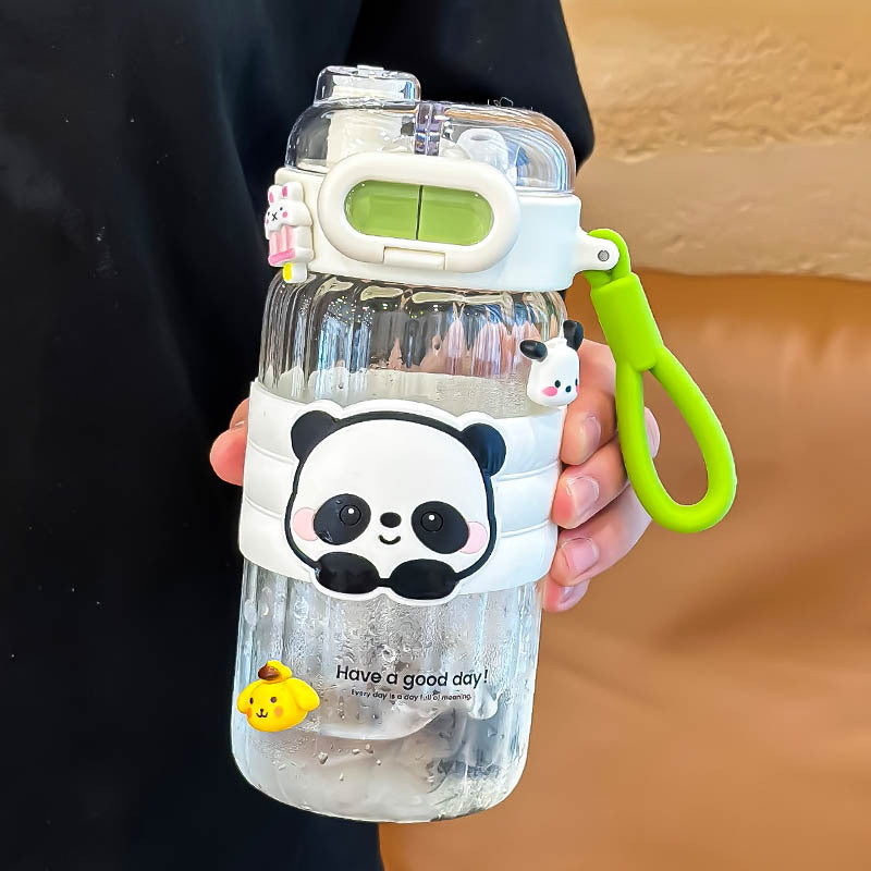 Portable Summer Cup for Girls 2024 High Temp Resistant Straw Glass Cartoon Style
