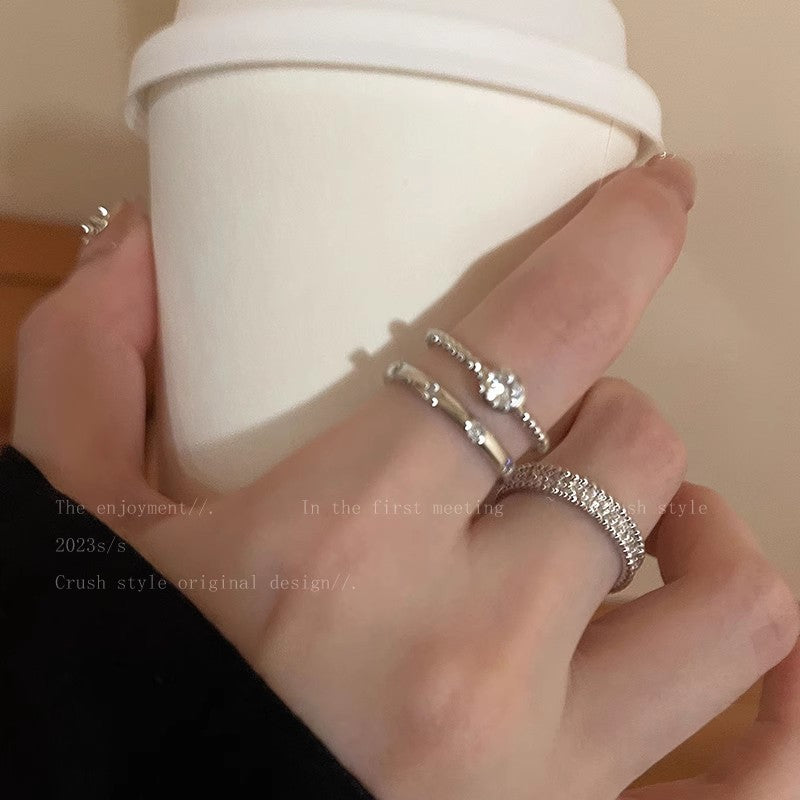 Super Shiny Diamond Three-Piece Ring Set for Women Ins Celebrity Index Ring